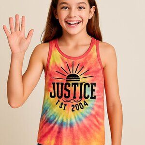 Justice Tie Dye Tank Top Criss Cross Back Pink Black Missing Sz Tag XS (6/7)